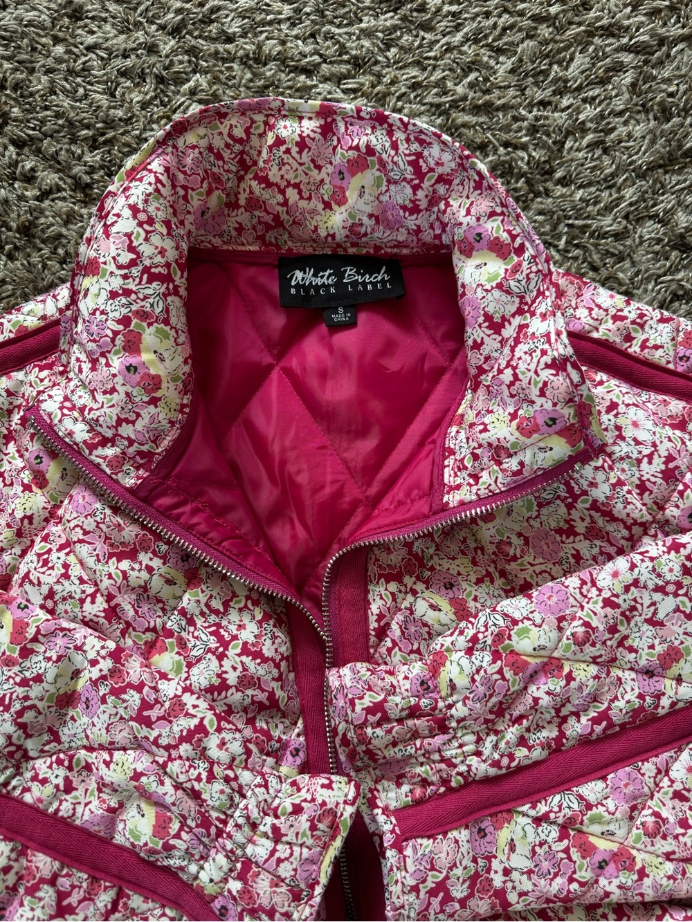 White Birch Pink Floral Quilted Jacket